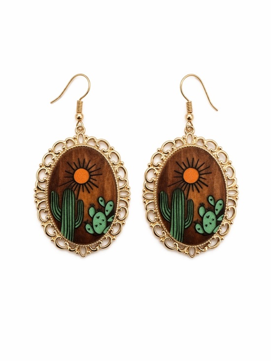 Jewelry - Boho Cactus Western Dangle Earrings